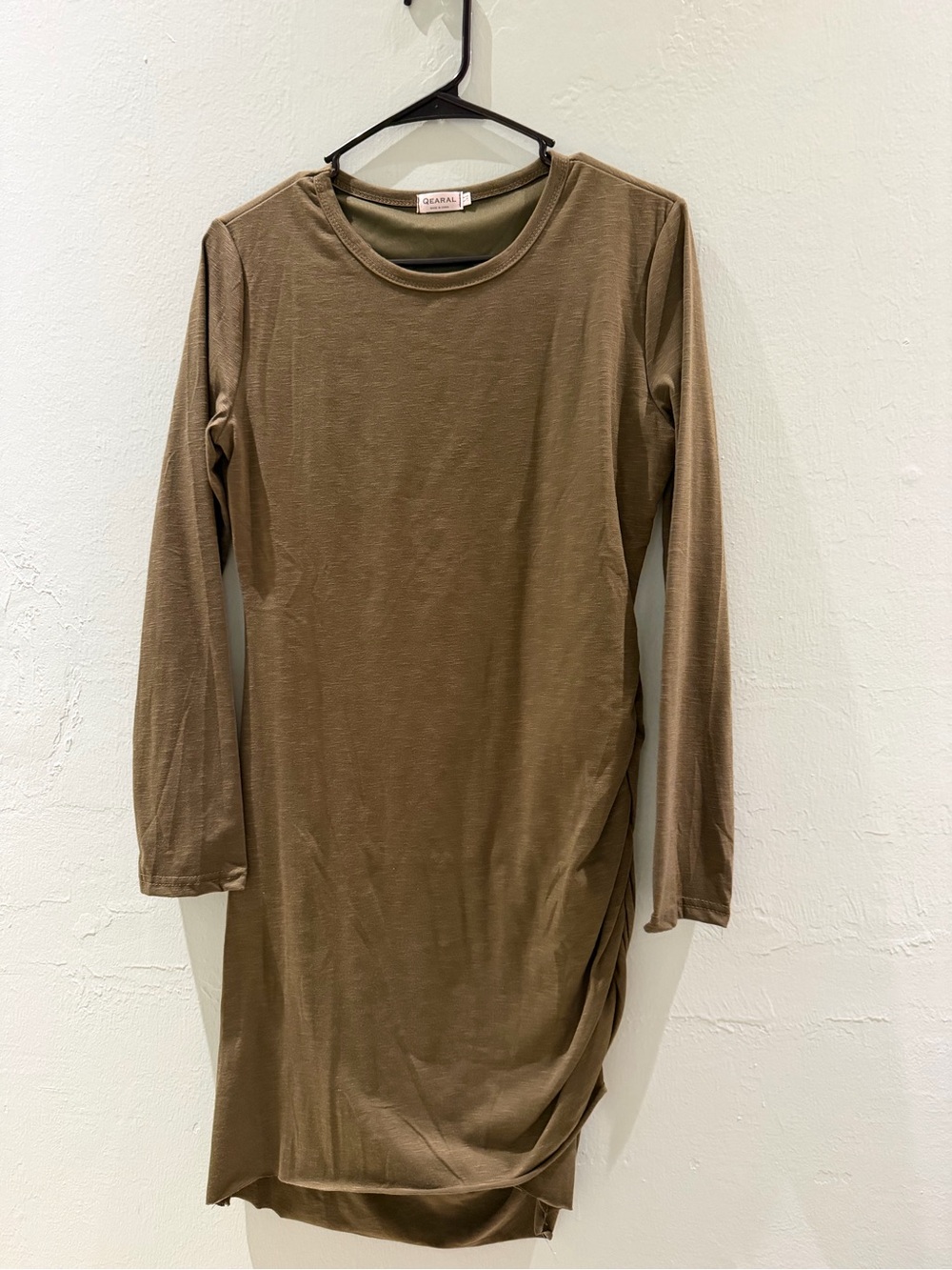 Women’s Long Sleeve Brown Ruched Side Dress